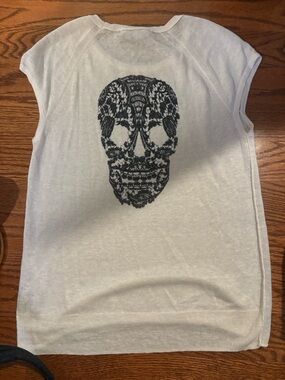 Skull Cashmere White Short Sleeve Knit Tank Top